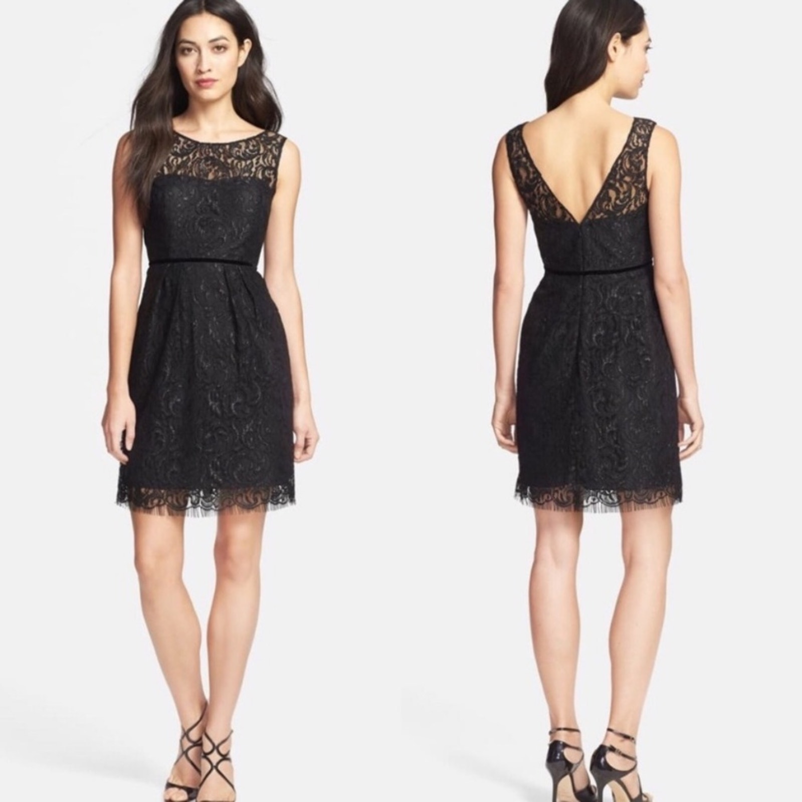 Jenny Yoo Harlow Metallic Black Lace Dress Size 6